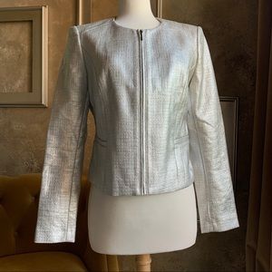 WHBM Matte Silver Crop Zip Jacket 10